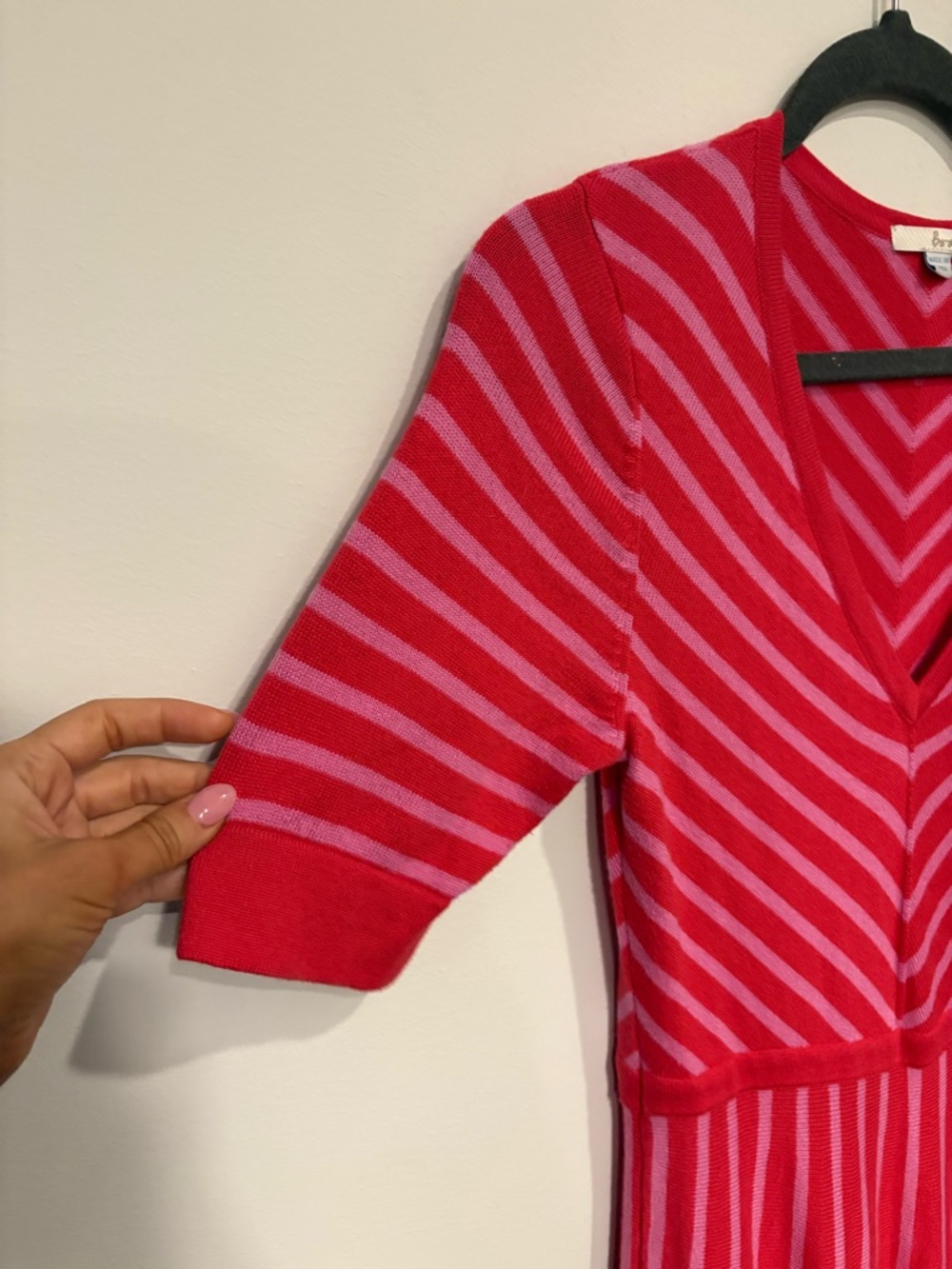 BODEN amelie knit Bright Pink Striped V-Neck Dress wool blend 8 L - Picture 3 of 6